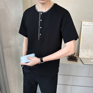 原版面料 果冻双面空气层 享利领男士高克重短袖T恤半袖T531-P48图片