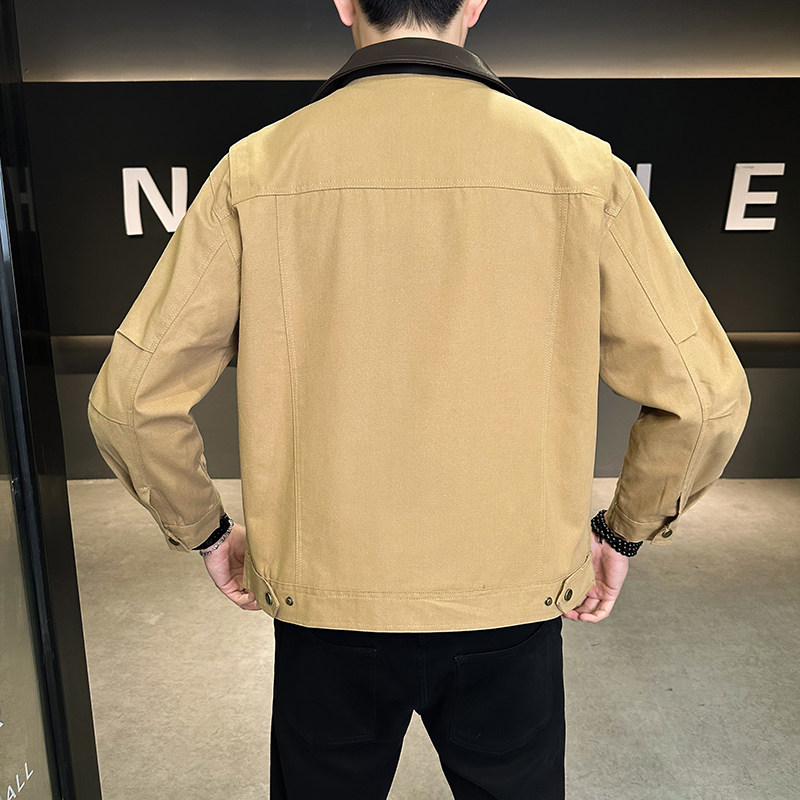 抖音美式复古男士翻领撞色水洗工装夹克外套5509-P100,男装夹克,电商D246