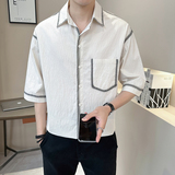 店主风-夏季冰丝雅痞衬衫中袖拼色五分袖帅气短袖衬衫12527-P68，男装衬衫，电商D246