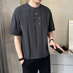 原版面料 定制提花男士高克重刺绣圆领短袖T恤半袖T516-P50图片