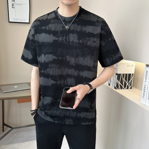 新面料轻奢破洞男士设计感晕染短袖T恤半袖8503-P48图片