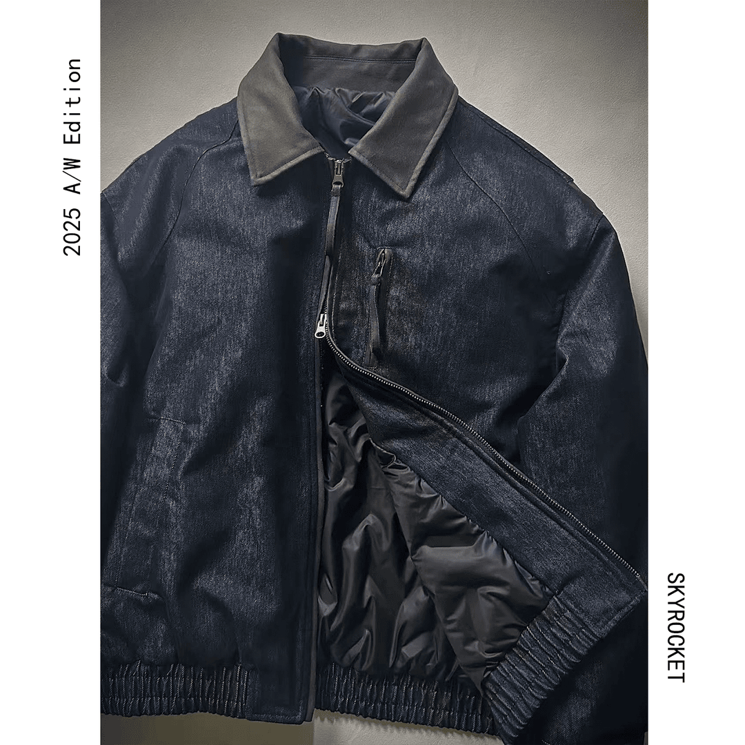 网图@标50美式风格牛仔外套拼接羽绒服潮流男翻领领YR899-P205，男装工装外套，电商D246