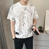@店主扎染设计男士高克重圆领泼墨短袖T恤半袖85118-P48，男装T恤，电商D246