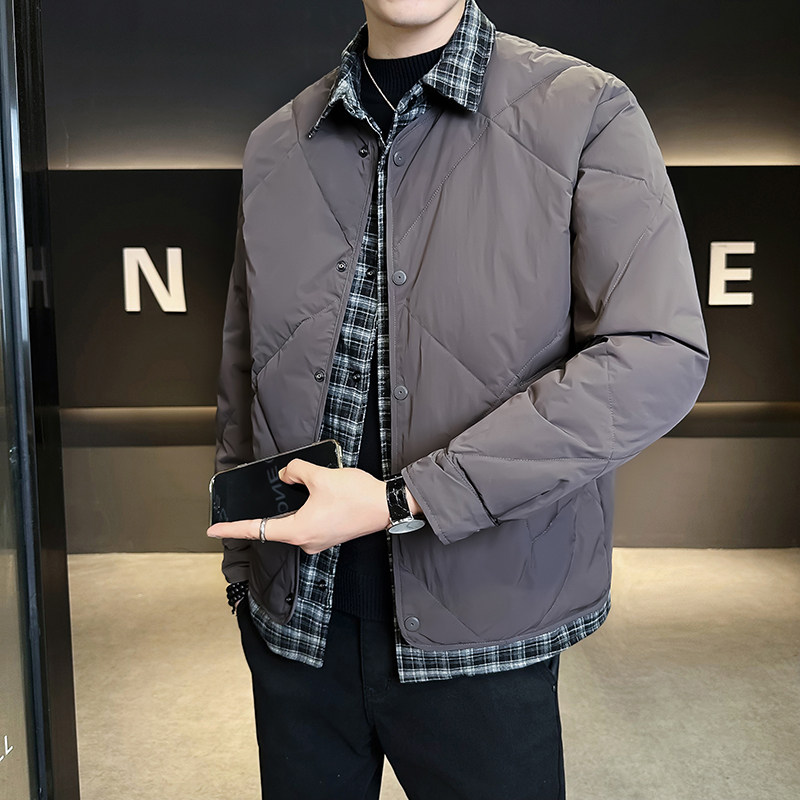 @标 抖音 外套羽绒服假两件格子高级感男外套98006-P185图片