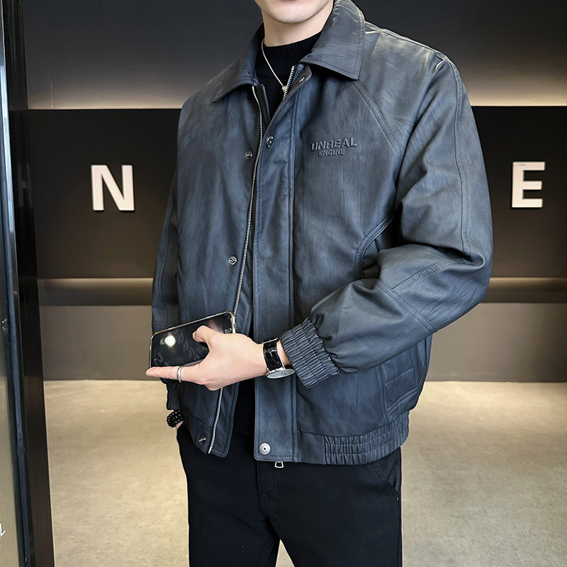 @标美式皮衣秋冬新款翻领工装皮羽绒服潮流男外套906-P220,男装皮衣,电商D246