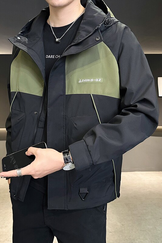 @店主风-冲锋衣织带拼接新款工装连帽长袖夹克外套609-P108,男装夹克,电商D246