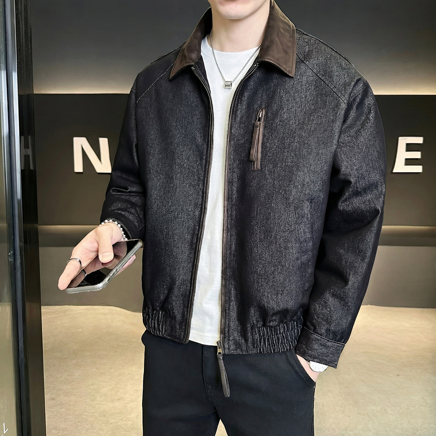 2026春秋新款 男士外套牛仔翻领宽松工装夹克男JK159-P105图片