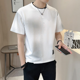 新面料轻奢破洞假两件男士设计感晕染短袖T恤半袖85165-P48，男装T恤，电商D246
