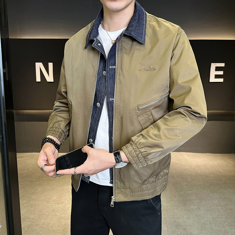 抖音BIG林男士牛仔拼接假两件水洗工装夹克外套2507-P120，男装工装外套，电商D246