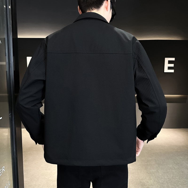 @店主风-特殊面料春秋季新款工装格子翻领长袖夹克外套502-P105,男装夹克,电商D246