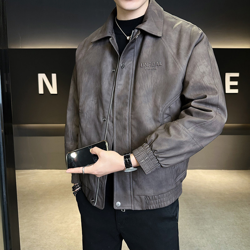 @标美式皮衣秋冬新款翻领工装皮羽绒服潮流男外套906-P220图片