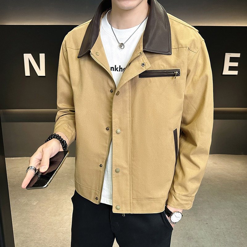 抖音美式复古男士翻领撞色水洗工装夹克外套5509-P100,男装夹克,电商D246