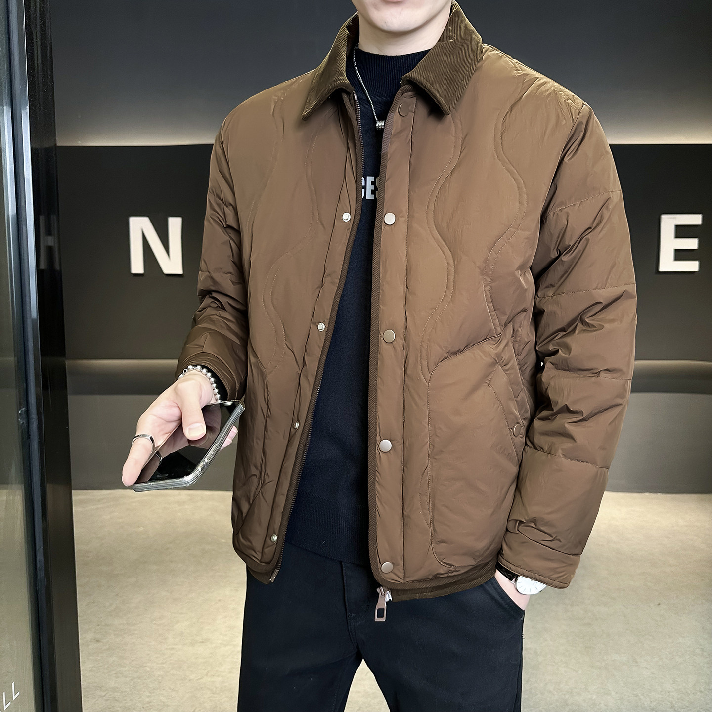 @新标90网图轻薄灯芯绒拼接外套羽绒服设计感男外套5525-P220,男装羽绒服,电商D246