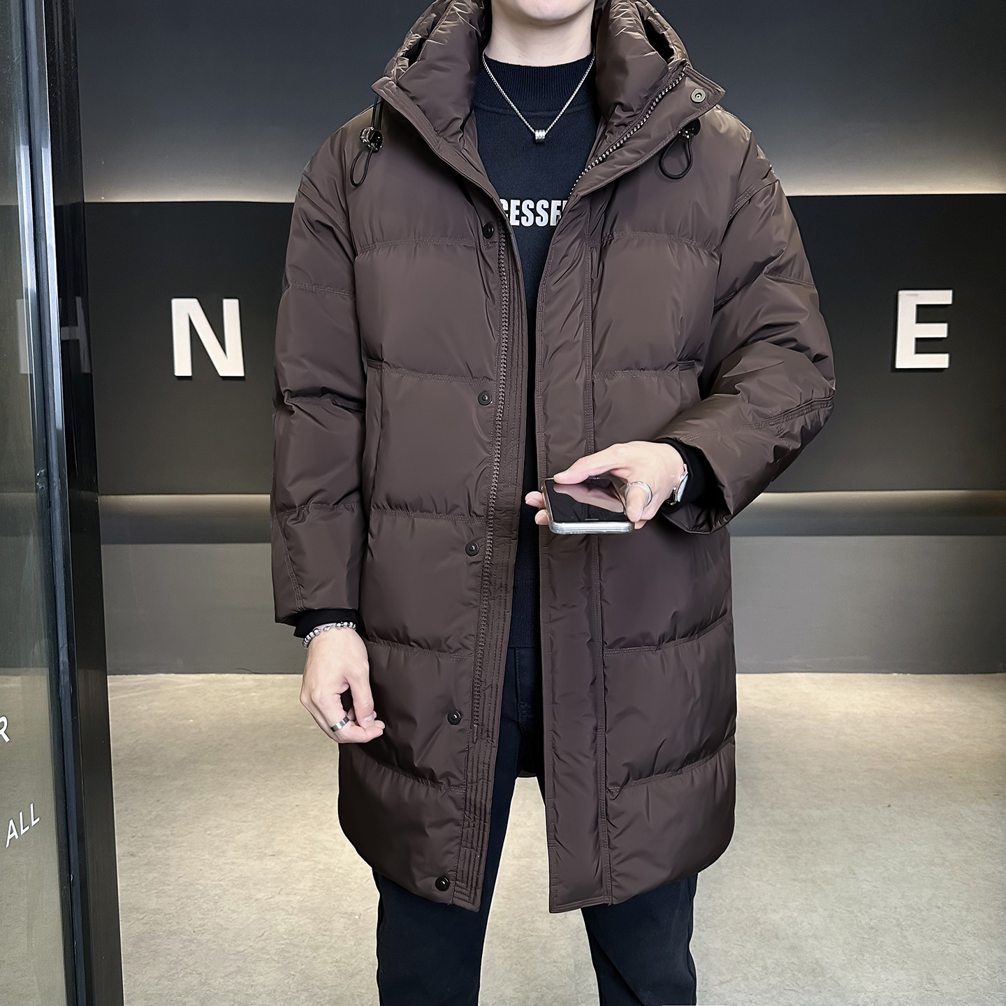 @标502025新款中长款外套羽绒服设计感男连帽外套916-P260,男装羽绒服,电商D246