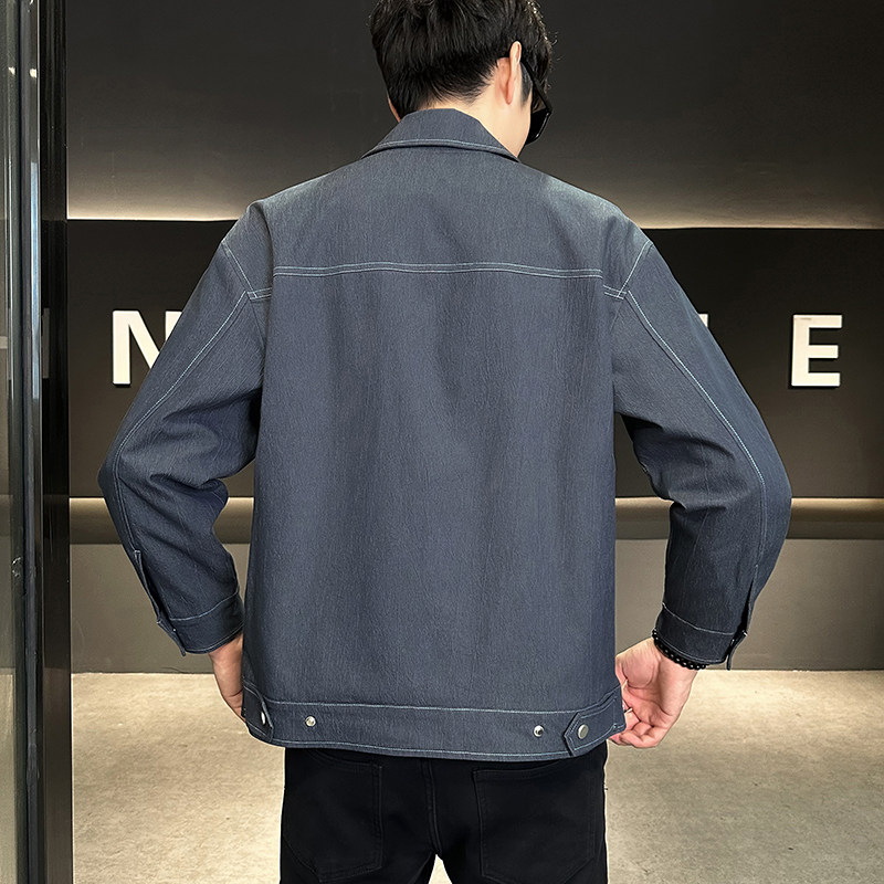 淘系缉明线翻领棉质仿牛仔男士外套工装夹克JK138-P108,男装夹克,电商D246