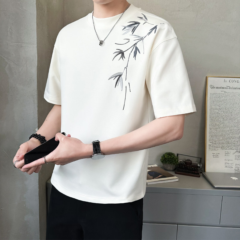 原版面料新中式竹子男士高克重刺绣圆领短袖T恤半袖T511-P40,男装T恤,电商D246