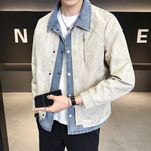 抖音男士牛仔拼接假两件水洗工装夹克外套152-P125图片