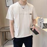 新面料轻奢高级男士设计感拼接短袖T恤半袖S515-P48，男装T恤，电商D246