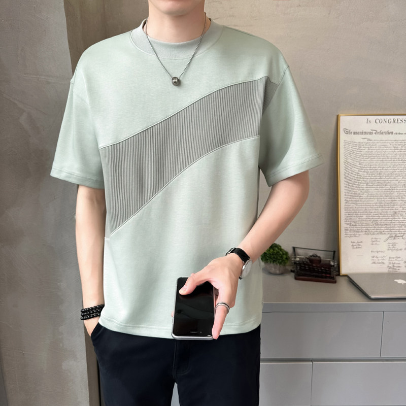 原版面料撞色拼接男士高克重圆领短袖T恤半袖T521-P4878,男装T恤,电商D246