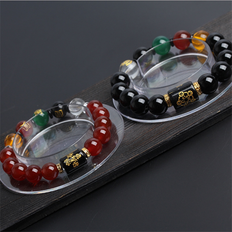 风水合成黑红玛瑙五行珠手链男女款情侣手串饰品旺财手串运