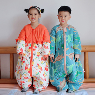 呼西贝儿童分腿睡袋秋冬款 大童防踢被神器婴儿加厚夹棉宝宝睡衣