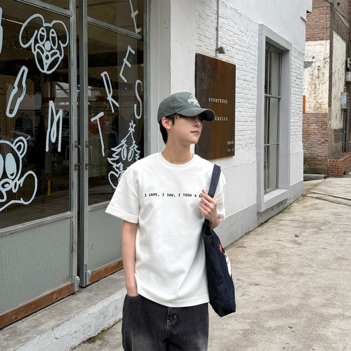 戒不戒Unruled简约字母印花短袖T恤男夏季百搭宽松休闲白色上衣