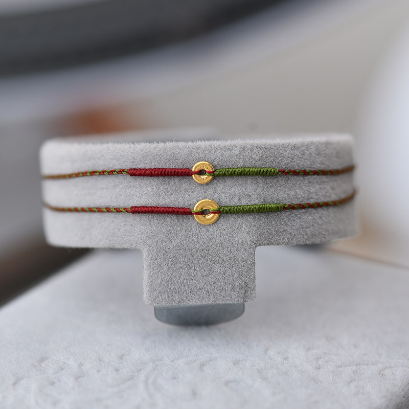 端午五彩绳足金999平安扣黄金小隔片本命年手工编织极细手链脚绳,黄金,定价黄金手链,淘宝优惠券,粉丝福利购,淘宝优惠卷