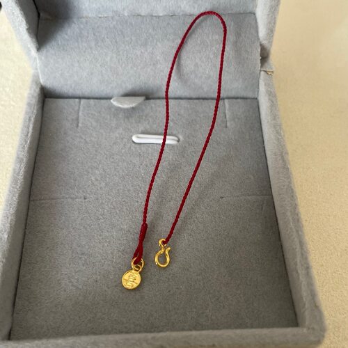 足金喜字小虾扣手工编织好运红绳