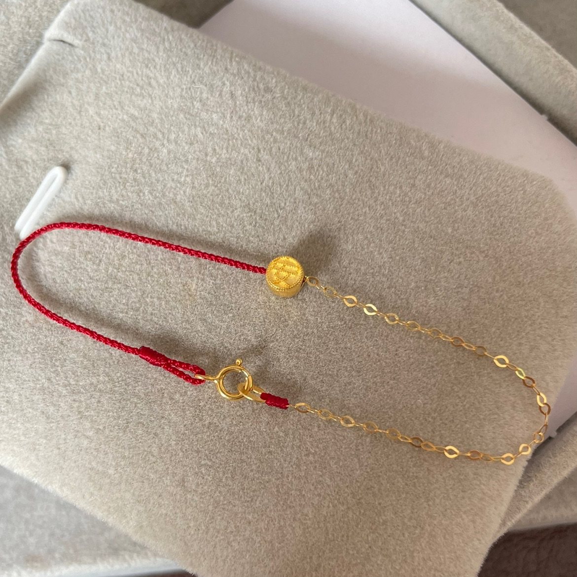 巨细足金999黄金平安通纯金路路通暗红绳半18k链手工手链脚链女
