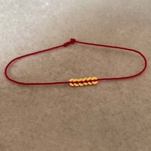 足金小隔片黄金平安扣本命年纯手工编织精致好运红绳手链脚链女