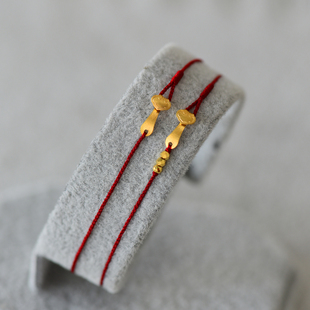 足金999小如意黄金转运珠纯手工编织0.3mm极细四股辫红绳手链脚链