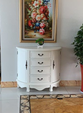 至高美欧式门厅玄关柜白色美式田园现代手绘客厅装饰半圆边柜家具