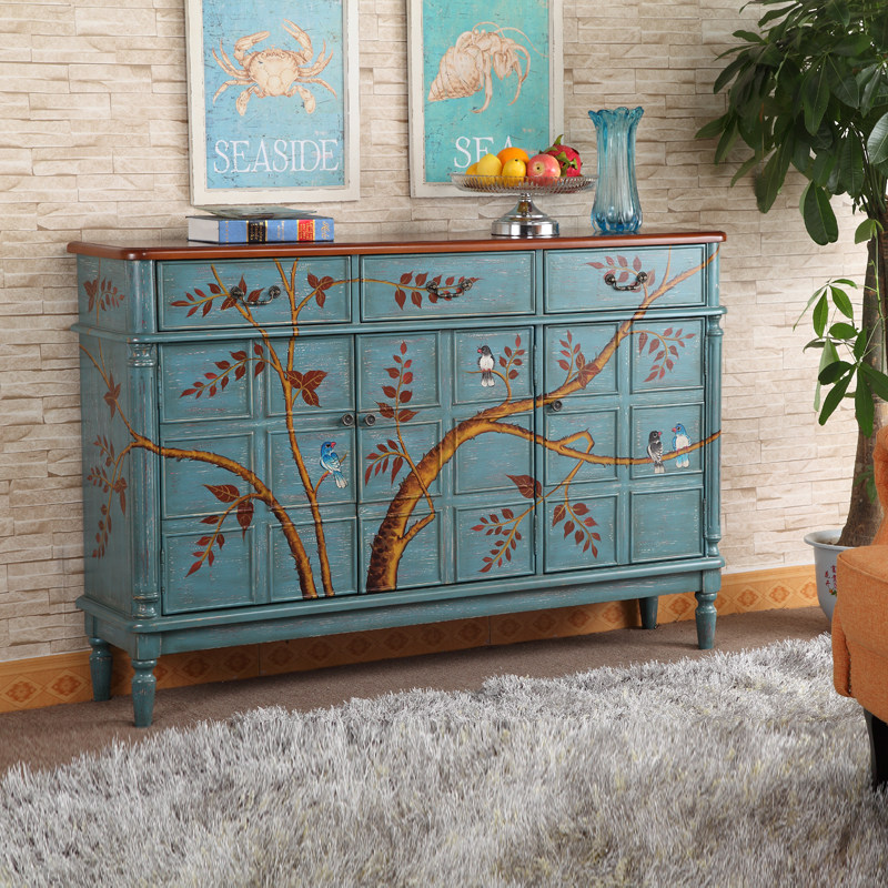 美式彩绘家具整体鞋柜隔断欧式乡村风格门厅柜玄关柜大容量鞋柜