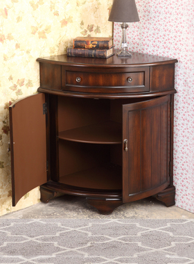 胡桃色三角柜墙角柜欧美式客厅家具白色转角柜扇形实木卧室拐角柜