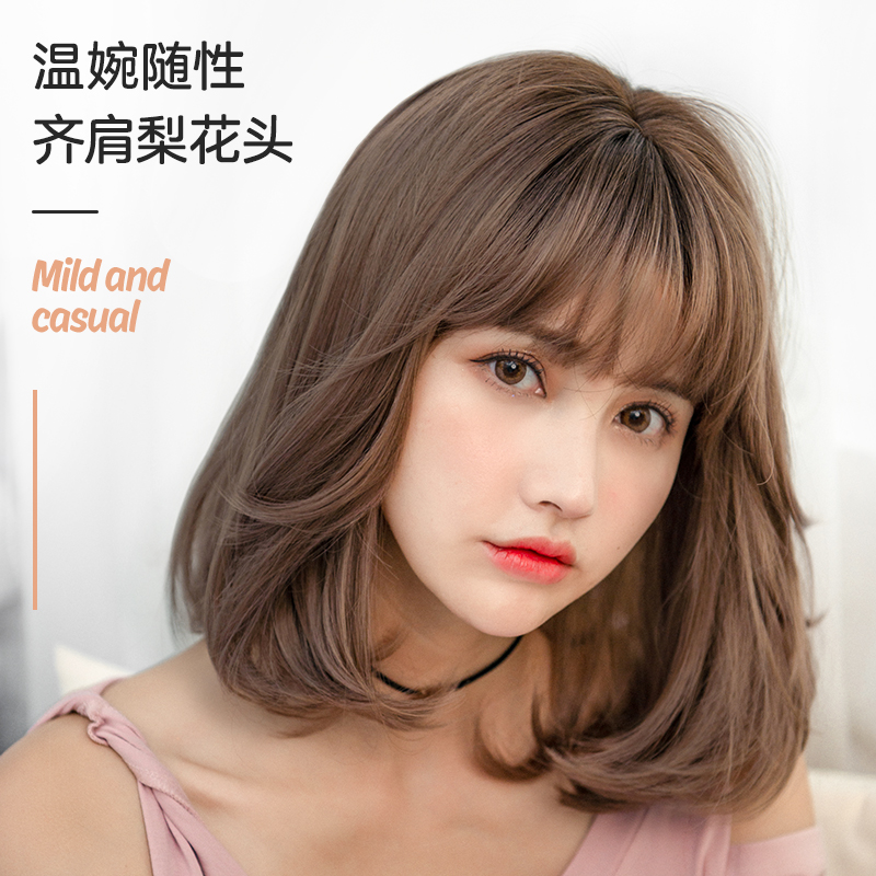 齐肩假发女短发中长梨花烫lolita短卷发圆脸自然锁骨发型全头套
