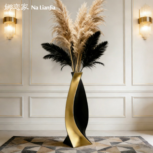 现代简约陶瓷花瓶摆件客厅插花大号落地高款轻奢高级感仿真花芦苇