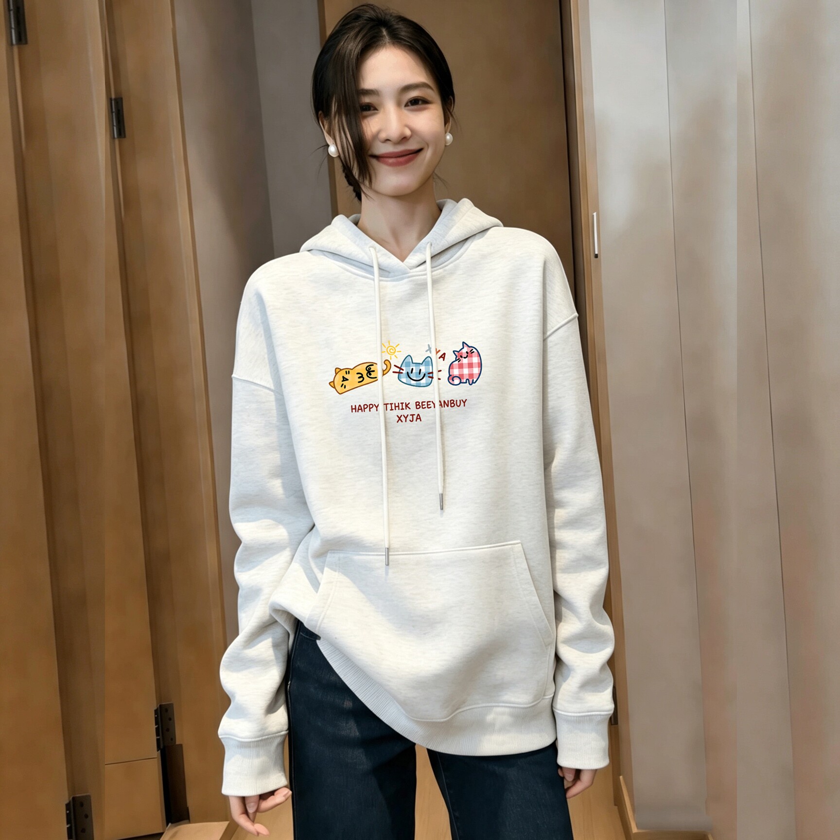 韩系穿搭连帽卫衣女春秋2026新款早秋慵懒风学生冬装加绒加厚外套