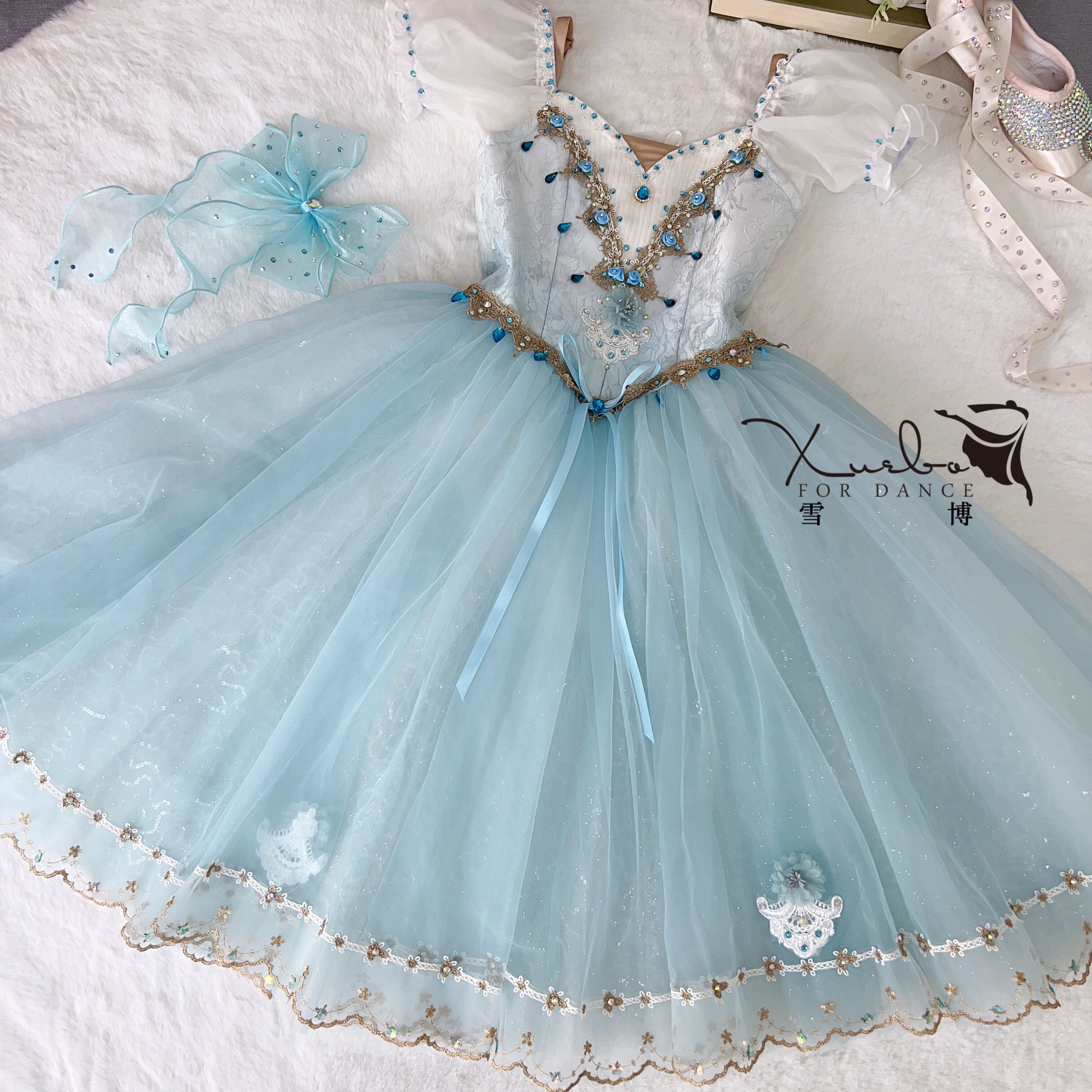 蓝色葛蓓莉亚裙演出服装女童芭蕾舞裙儿童版艺澍舞蹈服tutu裙变奏
