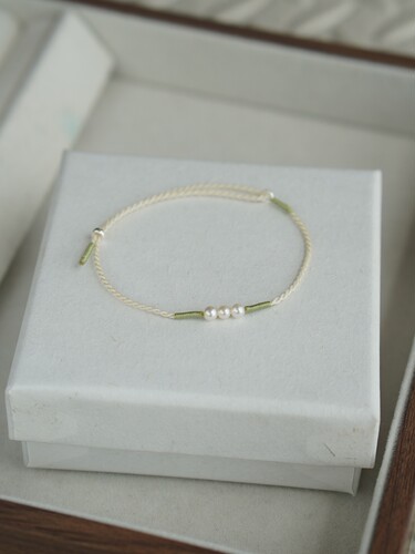 春芽 天然淡水珍珠手工编织细手绳原创设计s925银手作手链饰品