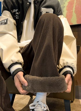 捷尼拉莫GENIOLAMODE棕色灯芯绒裤子男美拉德直筒加绒休闲裤春季