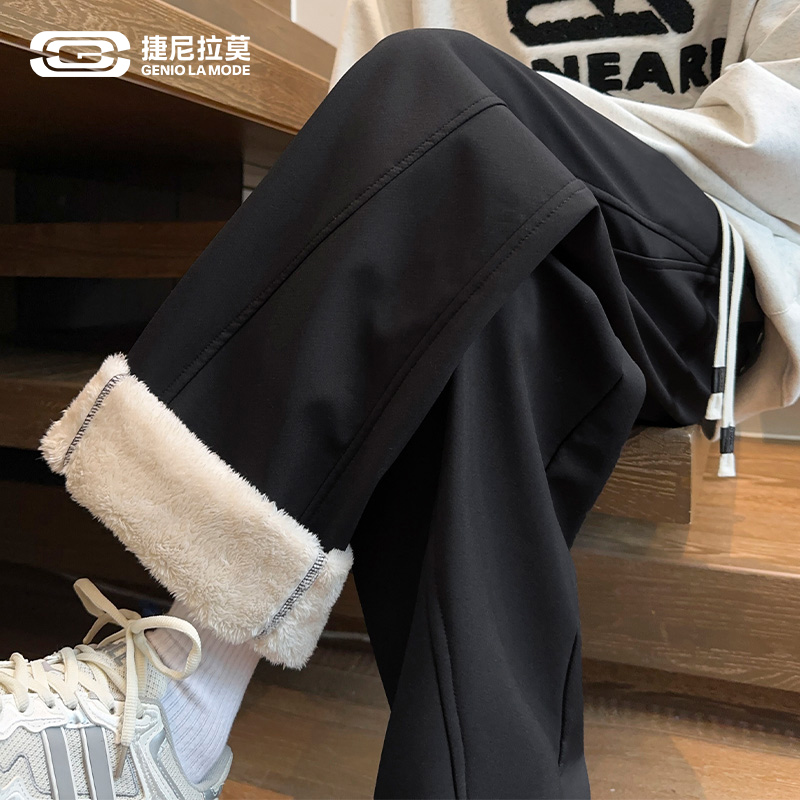 GENIOLAMODE裤子男加绒美式街头直筒裤秋冬重磅加厚锁温休闲长裤