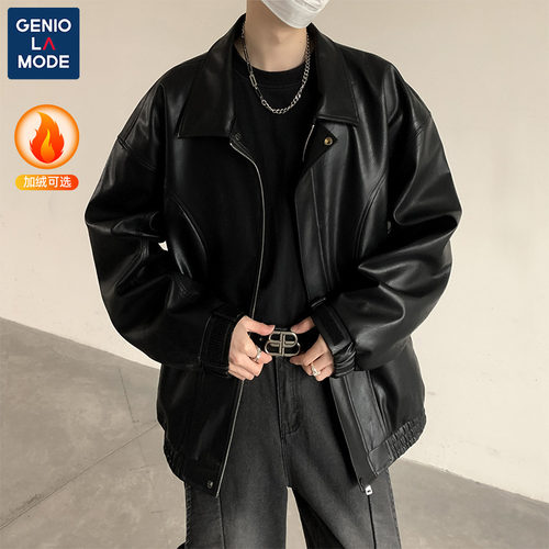 GENIOLAMODE皮衣外套男美式机车25冬季加绒男装痞帅飞行员夹克男