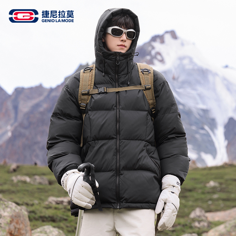 捷尼拉莫黑色高领棉服男冬季加厚短款保暖防寒棉袄美式宽松外套男