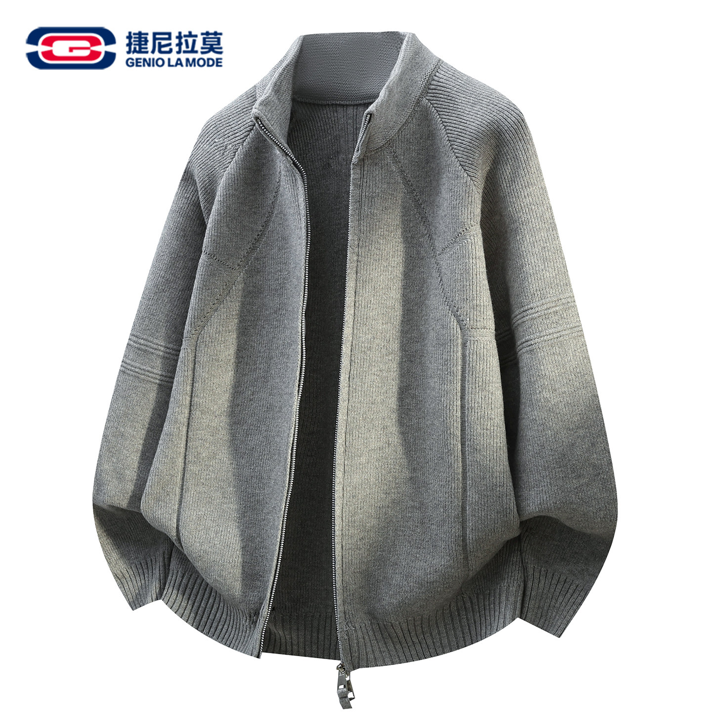 GENIOLAMODE开衫针织衫男士秋冬款美式慵懒风宽松立领毛衣外套潮
