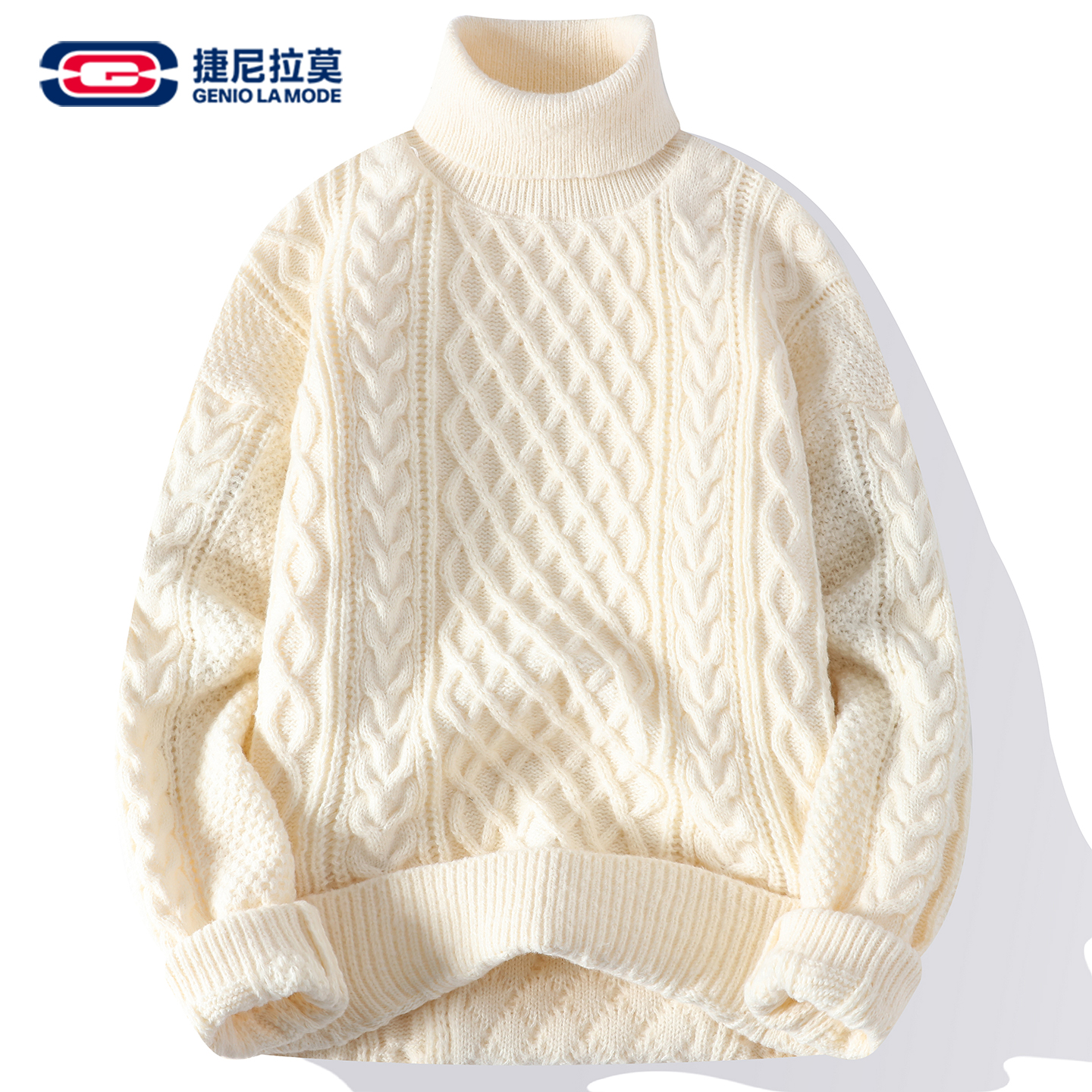 GENIOLAMODE本命年毛衣男秋冬款大红色慵懒风加厚马年高领针织衫