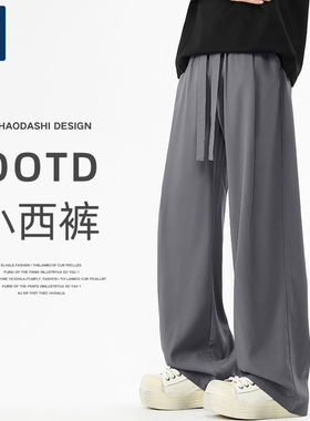 GENIOLAMODE男生直筒裤垂感拖地慵懒风高级感老钱风阔腿灰色西裤