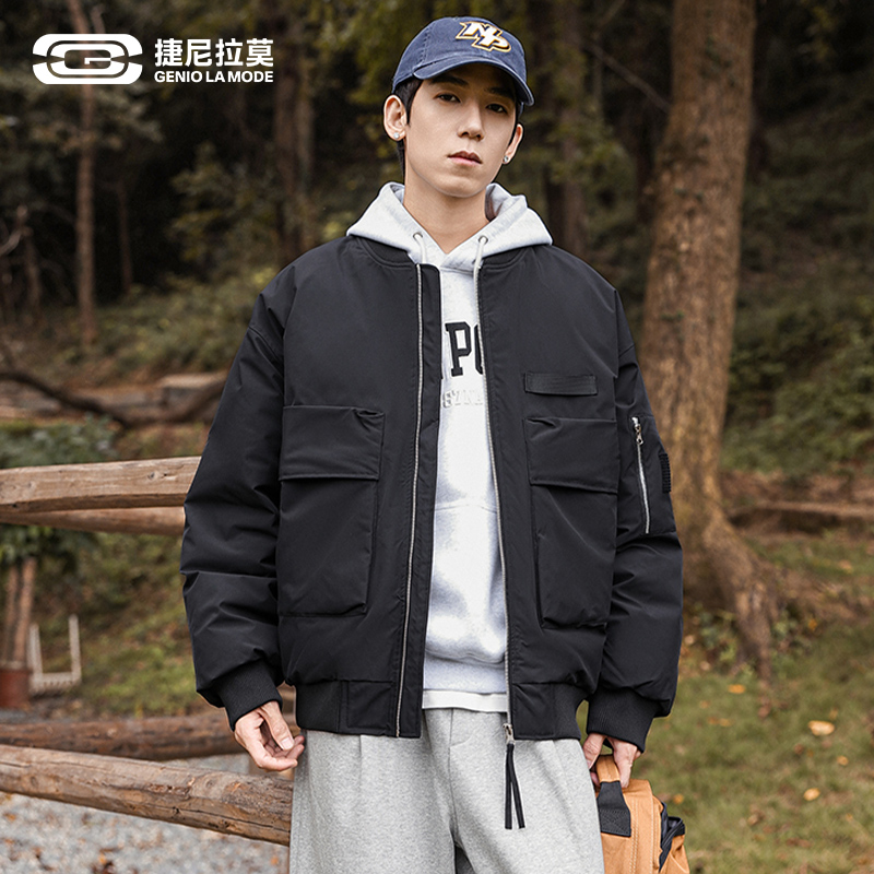 捷尼拉莫棉服外套男冬季棒球领飞行员夹克美式工装加厚保暖棉衣男
