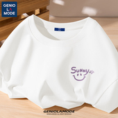 夏季 男款 2025新款 GENIOLAMODE短袖 简约笑脸纯棉圆领白t恤男士 打底