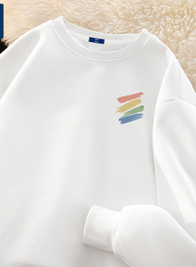 GENIOLAMODE日系圆领卫衣男冬季少年感白色简约休闲涂鸦男生上衣