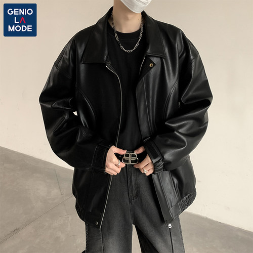 GENIOLAMODE皮衣外套男美式机车25冬季加绒男装痞帅飞行员夹克男